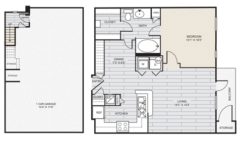 a floor plan of a 1 story apartment with a bedroom and a living room